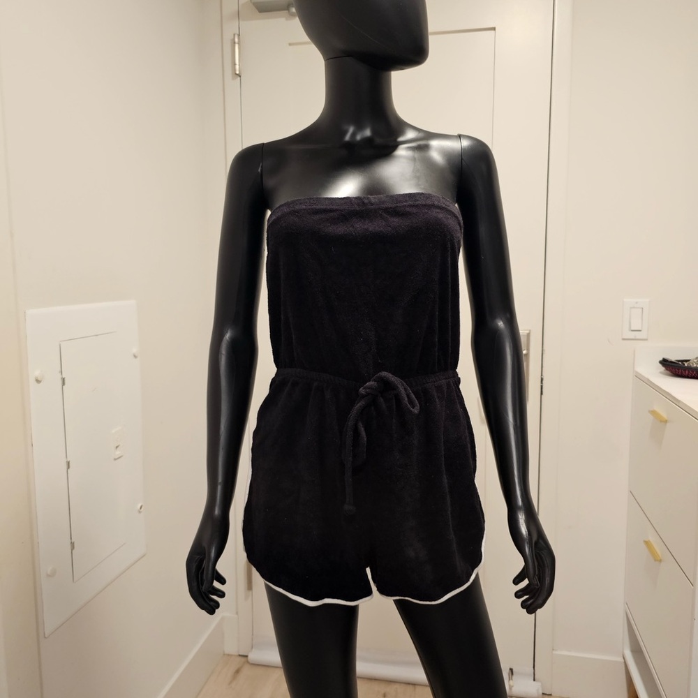 Black Strapless Romper with White Trim